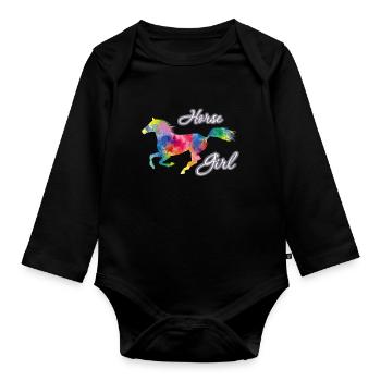 Pferd Mädchen Landfrau Mädchen Reiter - Baby Bio-Langarm-Body - Schwarz - Vorne