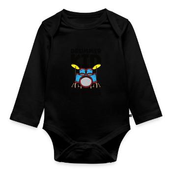 Drummer Drums Music Drum Set Drumming - Organic Longsleeve Baby Bodysuit - black - Front
