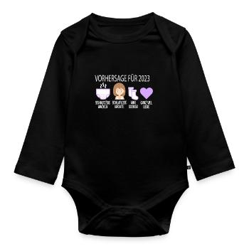 Vorhersage 2023 Werdender Papa Werdende Mama - Baby Bio-Langarm-Body - Schwarz - Vorne