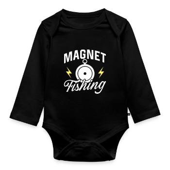 Magnetfischen Magnetfischer Magnet - Baby Bio-Langarm-Body - Schwarz - Vorne