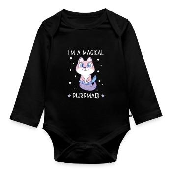 Magical Purrmaid Meerjungfrau Katze Katzenliebe - Baby Bio-Langarm-Body - Schwarz - Vorne