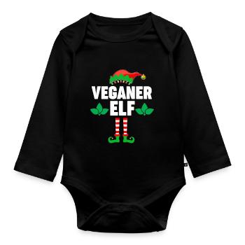 Weinachten Weihnachtself Veganer Elf Elfen - Baby Bio-Langarm-Body - Schwarz - Vorne