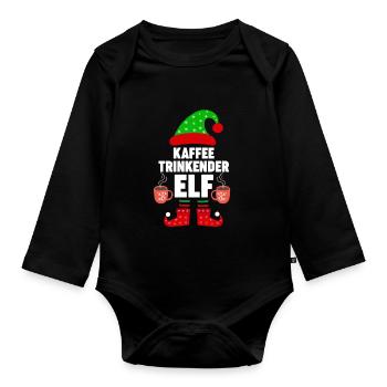 Weinachten Weihnachtself Kaffee Elf Elfen - Baby Bio-Langarm-Body - Schwarz - Vorne