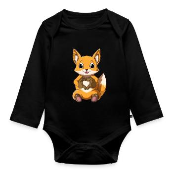 Füchse Mädchen Jungen Kinder Damen Fuchs - Baby Bio-Langarm-Body - Schwarz - Vorne