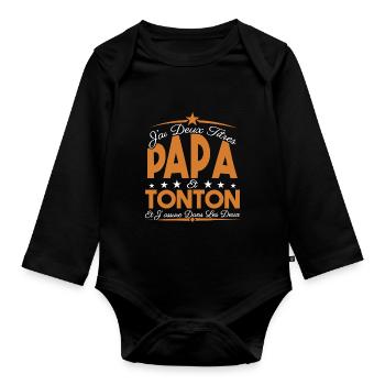 J'ai deux titres Papa et Tonton, Cadeau Papa. - Body Bébé bio manches longues - noir - Devant
