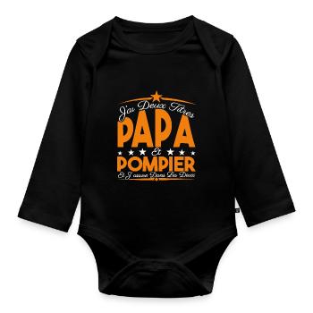 J'ai deux titres Papa et Pompier, Cadeau Papa. - Body Bébé bio manches longues - noir - Devant