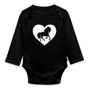 Horse Lover Cow girl Nice Horse Heart Silhouette - Organic Longsleeve Baby Bodysuit - black - Front