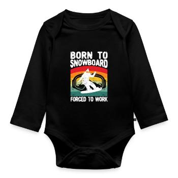 Drôle de snowboard d’hiver né pour le snowboard - Body Bébé bio manches longues - noir - Devant
