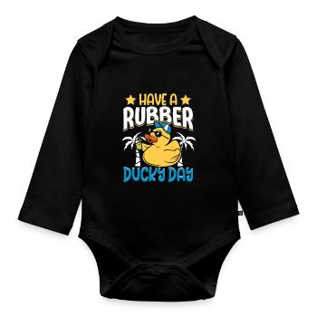Rubber Ducks Duck Duck Lovers Bathroom - Organic Longsleeve Baby Bodysuit - black - Front
