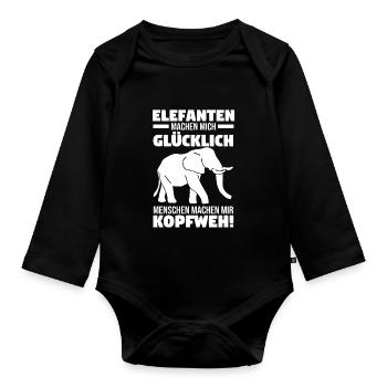 Dickhäuter Rüsseltier Elefant - Baby Bio-Langarm-Body - Schwarz - Vorne