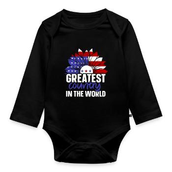 The greatest country in the world USA America US - Organic Longsleeve Baby Bodysuit - black - Front