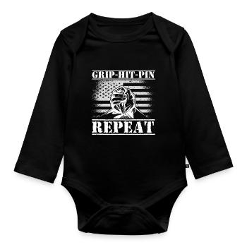 Armwrestler USA-Flaggen-Handdrücken - Baby Bio-Langarm-Body - Schwarz - Vorne
