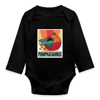 Funny Halloween Pumpkasaurus Baby Dino Horrorko - Organic Longsleeve Baby Bodysuit - black - Front