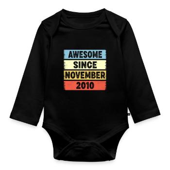 12 Years Old Awesome Since November 2010 12th - Organic Longsleeve Baby Bodysuit - black - Front