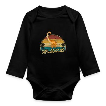 Diplodocus Dinosaure Enfants Dino Cadeau - Body Bébé bio manches longues - noir - Devant