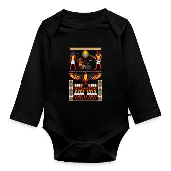 Egypte Hiéroglyphes Pyramide Musique Rock Guitare - Body Bébé bio manches longues - noir - Devant