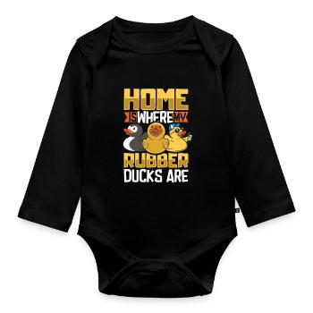 Rubber Ducks Duck Duck Lovers Bathroom - Organic Longsleeve Baby Bodysuit - black - Front
