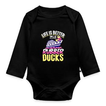 Rubber Ducks Duck Duck Lovers Bathroom - Organic Longsleeve Baby Bodysuit - black - Front