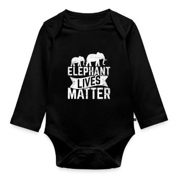 Elephant Lives Matter Rescue Save Elephants Poachi - Organic Longsleeve Baby Bodysuit - black - Front