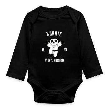 Karate Panda mit Gürtel - Karate Japanische - Baby Bio-Langarm-Body - Schwarz - Vorne