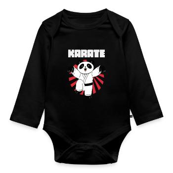 Karate Panda - Karate Japan Kämpfen - Baby Bio-Langarm-Body - Schwarz - Vorne