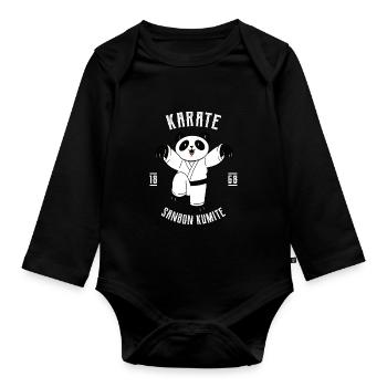 Lustiger Karate Panda - Karate Japanische - Baby Bio-Langarm-Body - Schwarz - Vorne
