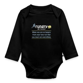 Rungry Definition Lustiger Läufer Marathon Zitat - Baby Bio-Langarm-Body - Schwarz - Vorne