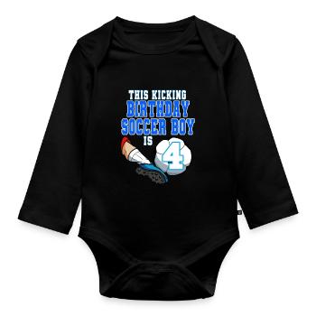 Dieser Fußballjunge ist Fußball zum 4. Geburtstag - Baby Bio-Langarm-Body - Schwarz - Vorne