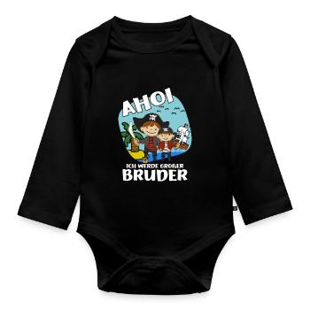 Großer Bruder Piraten Geschwister Nachwuchs Idee - Baby Bio-Langarm-Body - Schwarz - Vorne