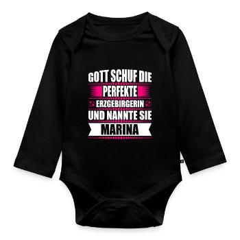 Erzgebirge Frau Namen Sachsen Marina - Baby Bio-Langarm-Body - Schwarz - Vorne