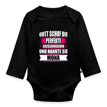 Erzgebirge Frau Namen Sachsen Mona - Baby Bio-Langarm-Body - Schwarz - Vorne