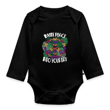 Be Kind Peace Hippie Love Freedom and G - Organic Longsleeve Baby Bodysuit - black - Front