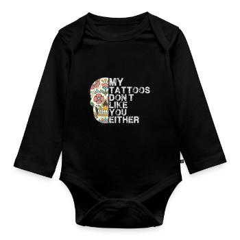 Tatouage de crâne de sucre Dia de Los Muertos Jour du To - Body Bébé bio manches longues - noir - Devant