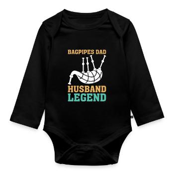 Bagpipes Father Bagpipe Musician Papa - Organic Longsleeve Baby Bodysuit - black - Front