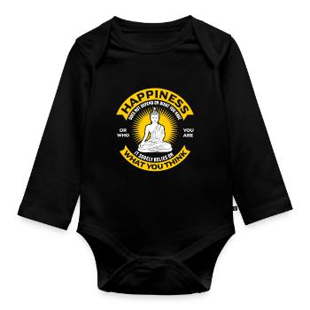 Buddhism Happiness Quote For Buddhist Enthusiast - Organic Longsleeve Baby Bodysuit - black - Front