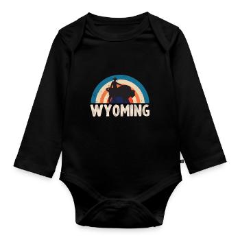 Buffalo Wyoming Cowboy Souvenir Nature Randonnée Montagne - Body Bébé bio manches longues - noir - Devant