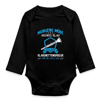 Klarinette Klarinettenspieler Klarinettist - Baby Bio-Langarm-Body - Schwarz - Vorne