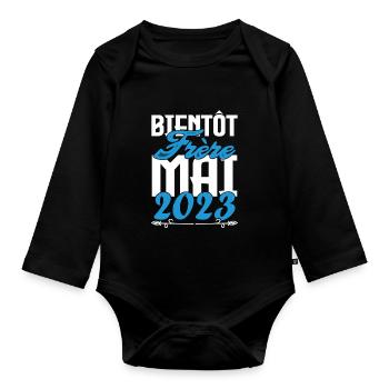 Cadeau Annonce grossesse. bientôt Frère Mai 2023. - Body Bébé bio manches longues - noir - Devant
