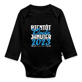 Annonce grossesse. bientôt Oncle Janvier 2023. - Body Bébé bio manches longues - noir - Devant