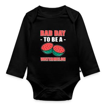 Pastèque Fruit Été Pastèque Tranche Verte - Body Bébé bio manches longues - noir - Devant