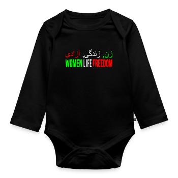 Women life freedom jin jiyan azadi - Body Bébé bio manches longues - noir - Devant