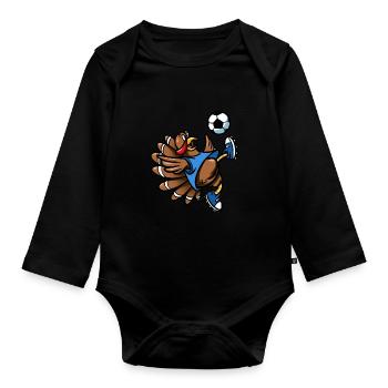 Thanksgiving Fußball Türkei Fahrrad Kick Männer Jungen - Baby Bio-Langarm-Body - Schwarz - Vorne