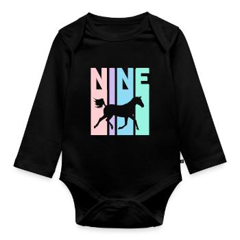 9 ans fille cheval cadeau anniversaire - Body Bébé bio manches longues - noir - Devant