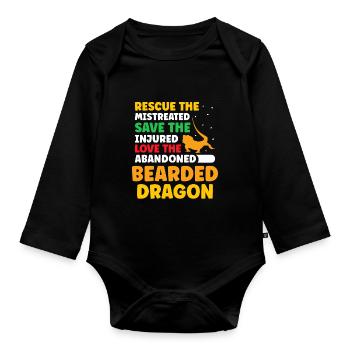 save the injured love the abandoned Bearded Dragon - Baby Bio-Langarm-Body - Schwarz - Vorne