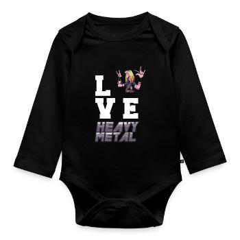 J’adore le heavy metal rock toi fan de metal rocking hard r - Body Bébé bio manches longues - noir - Devant