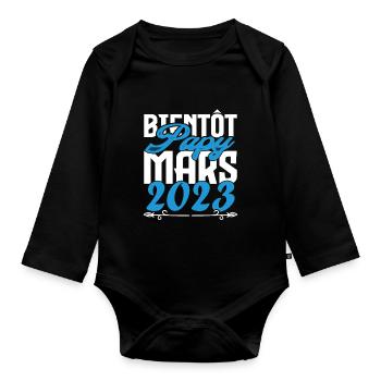 Cadeau Annonce grossesse. bientôt Papy Mars 2023. - Body Bébé bio manches longues - noir - Devant