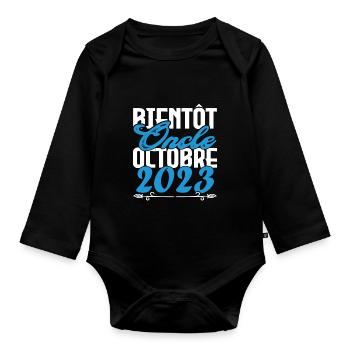 Annonce grossesse. bientôt Oncle Octobre 2023. - Body Bébé bio manches longues - noir - Devant