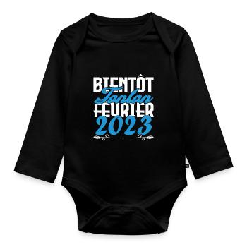 Annonce grossesse bientôt Tonton Février 2023 - Body Bébé bio manches longues - noir - Devant