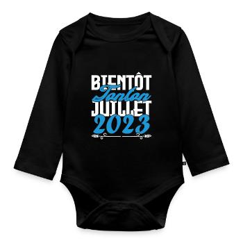 Annonce grossesse. bientôt Tonton Juillet 2023. - Body Bébé bio manches longues - noir - Devant