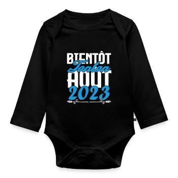 Cadeau Annonce grossesse bientôt Tonton Aout 2023. - Body Bébé bio manches longues - noir - Devant